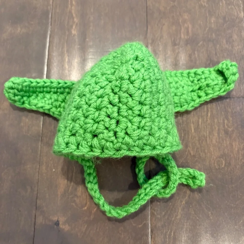 Handmade Crochet Yoda Pet Hat Green Dog Cat Costume Star Wars Inspired